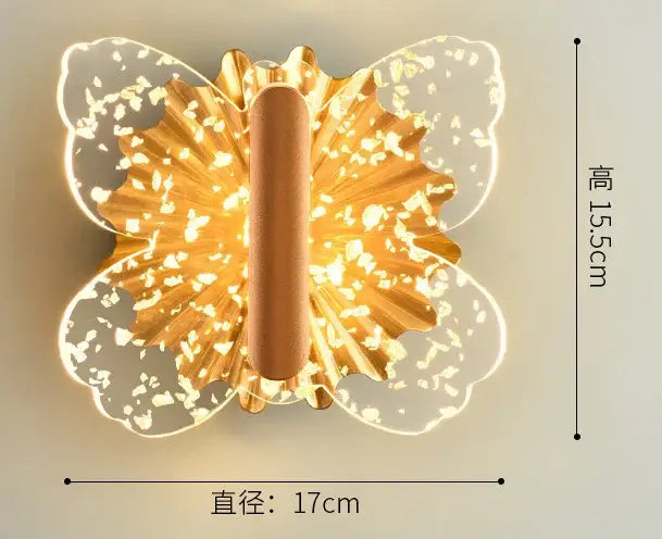 Modern gold butterfly wall lamp with translucent wings and central cylindrical fixture for bedroom decorbites butterfly wall lamp