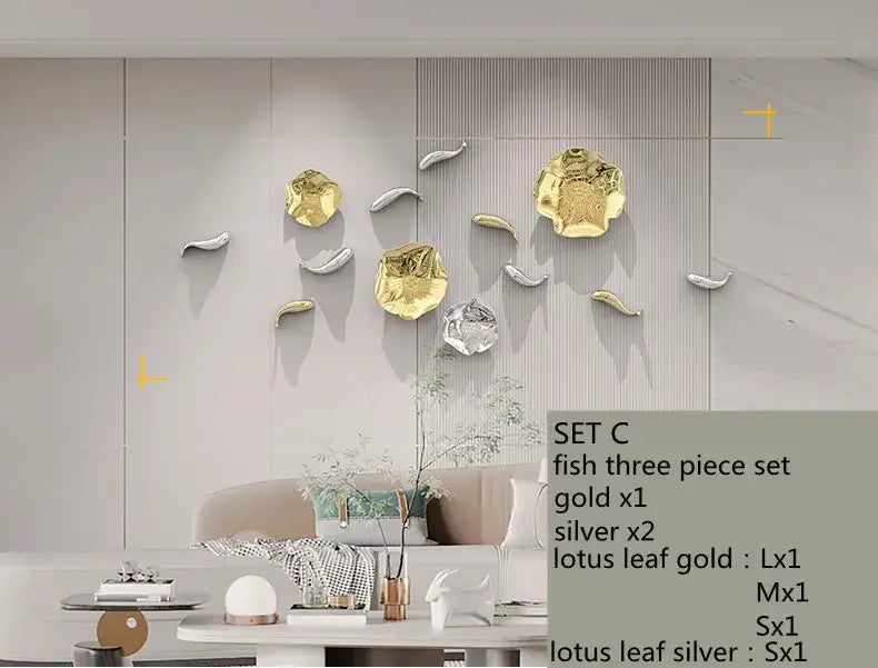 Modern gold and silver metallic carp fish wall pendant with glossy finish for living room decor by decorbites carp fish
