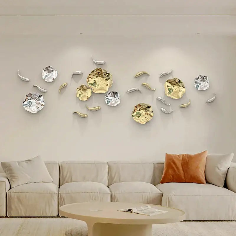 Modern gold carp fish wall pendant with silver and gold metallic lotus leaf decorbites carp fish for living room decor