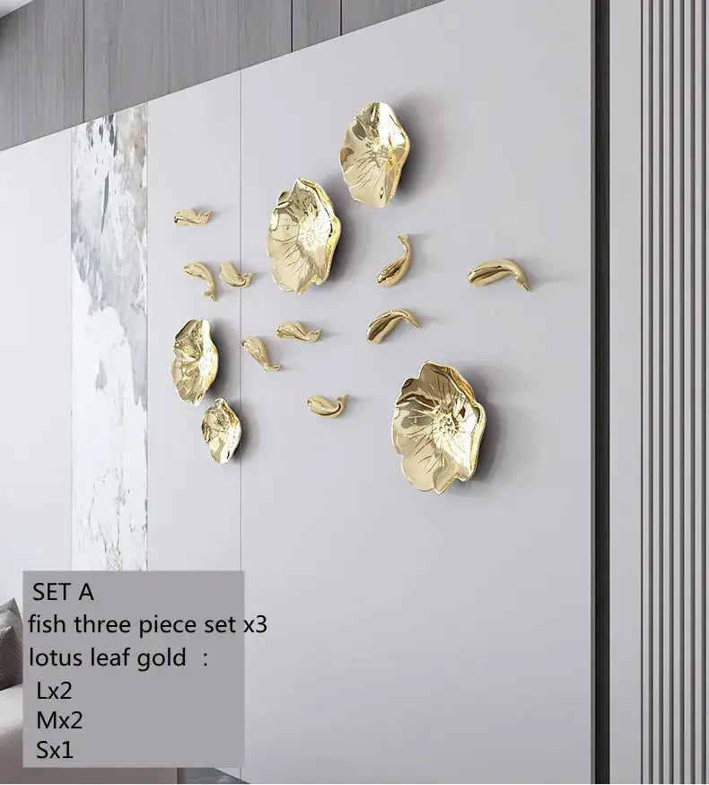 Modern gold lotus leaf wall pendant with carp fish design decorbites carp fish living room decor piece