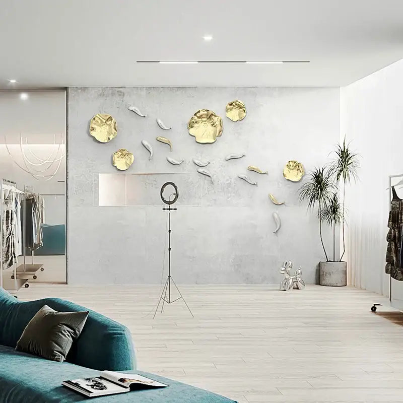 Modern gold and silver metallic leaf-shaped wall pendant featuring carp fish design for living room decorbites carp fish decor
