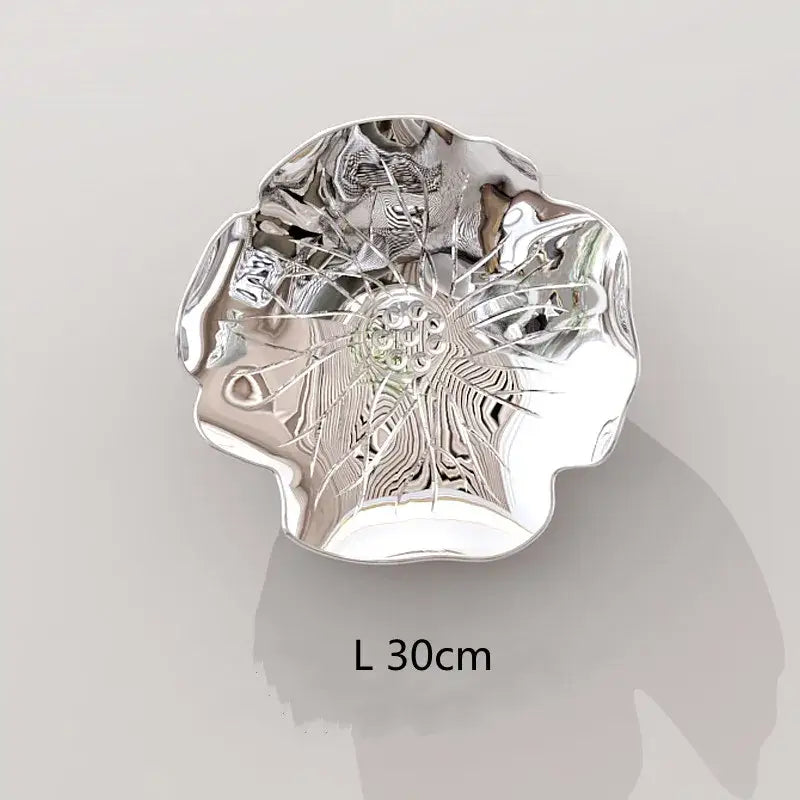 Shiny silver leaf-shaped wall pendant with intricate engraved patterns decorbites carp fish living room decor