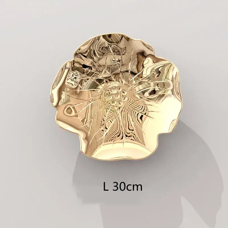 A shiny gold-colored flower-shaped wall pendant with intricate engravings featuring carp fish decorbites carp fish design