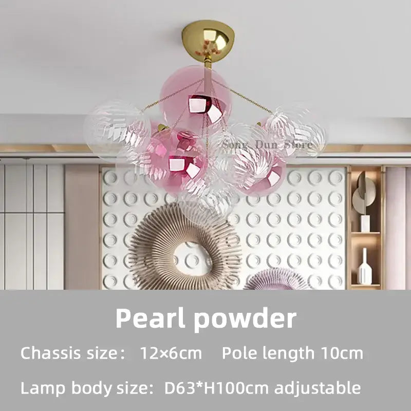 Modern gold cartoon bubble ball chandelier with pink and clear glass shades and golden ceiling mount for kids room decorbites cartoon bubble