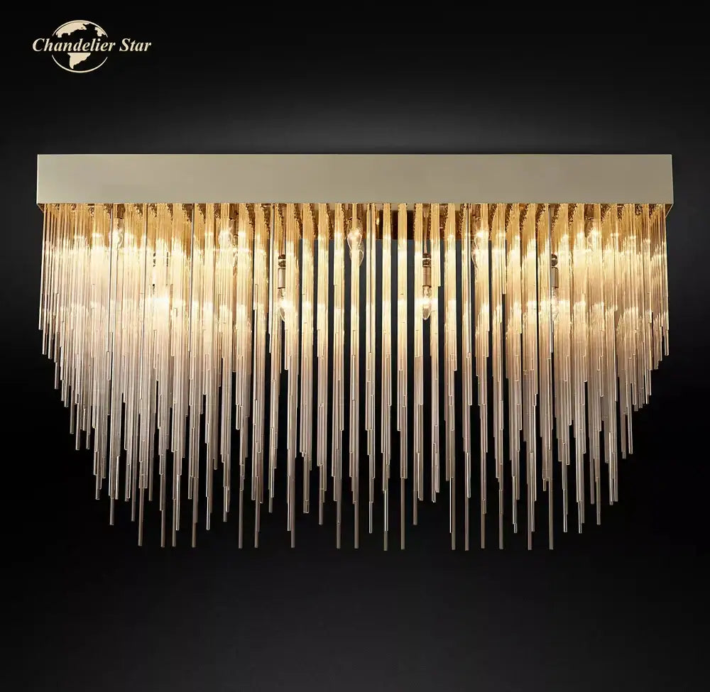 Modern gold cascada rectangular led chandelier with glass prisms for dining room decorbites cascada rectangular light