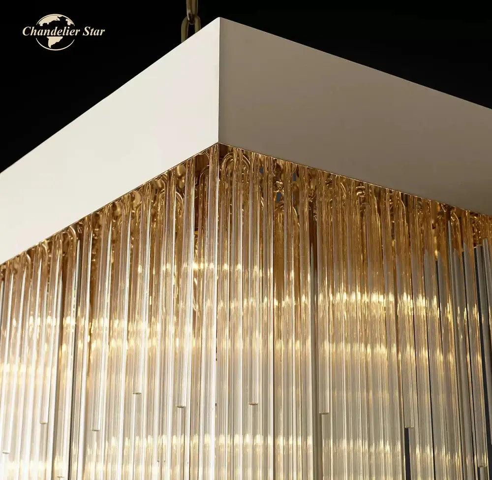 Modern gold-toned decorbites cascada rectangular led chandelier with sleek white square frame for dining room lighting