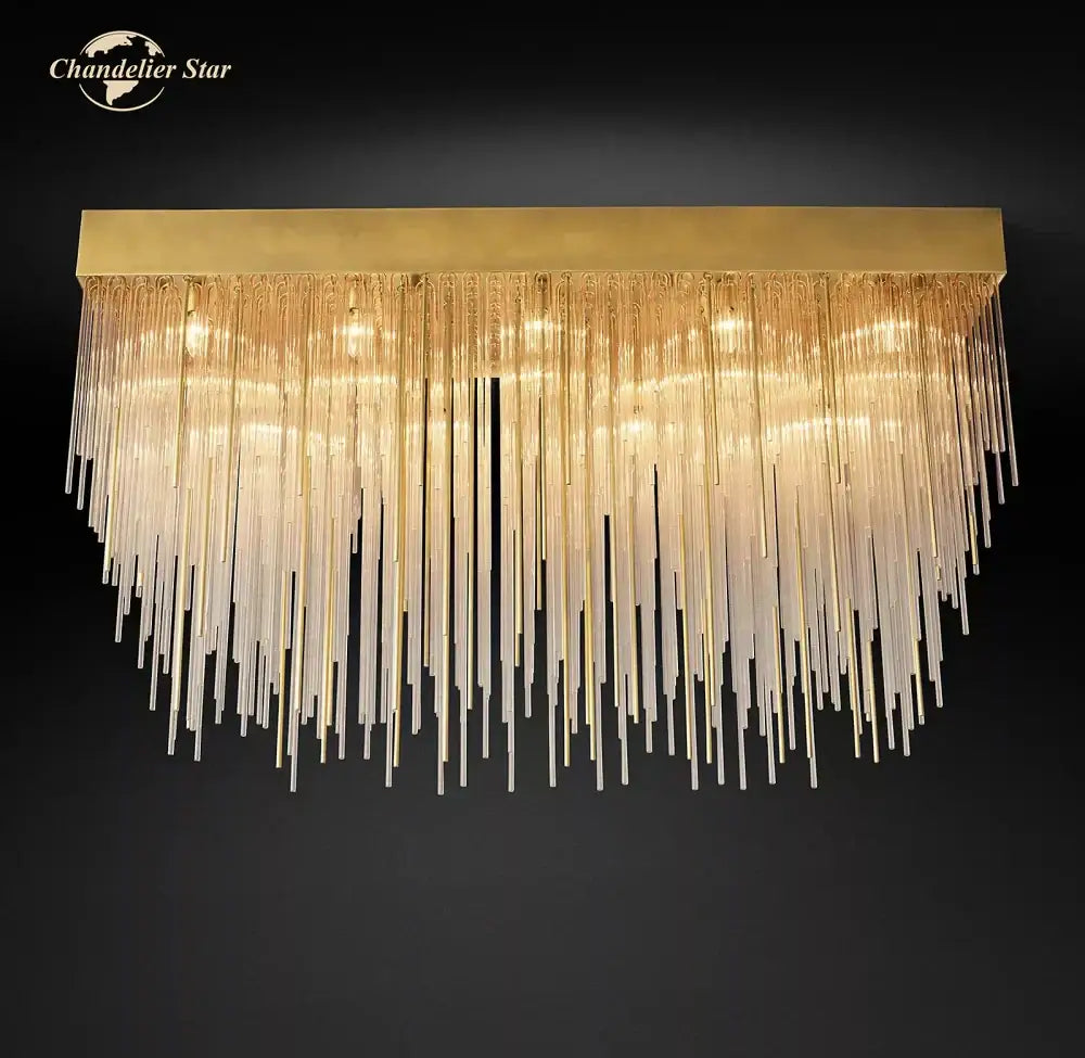 Modern gold cascada rectangular led chandelier with cascading glass prisms for dining room decorbites cascada rectangular