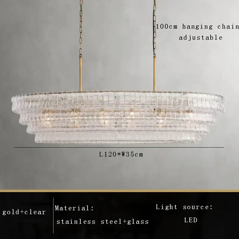 Elegant modern gold cascading crystal pendant lights with clear glass crystal segments and gold-toned stainless steel frame