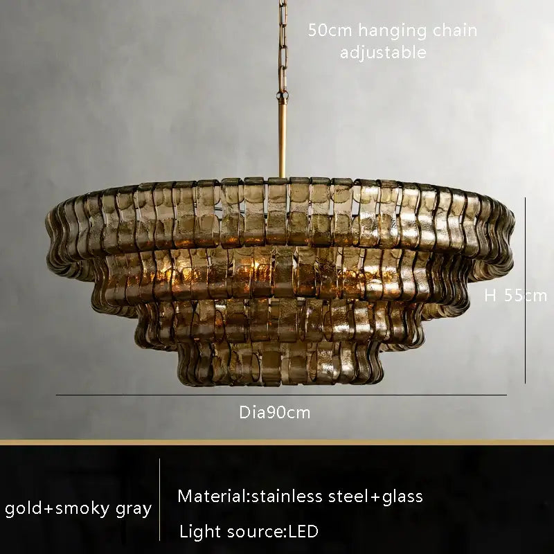 Modern gold cascading crystal pendant lights dining room chandelier with gold smoky gray finish stainless steel glass decorbites brown glass pendant