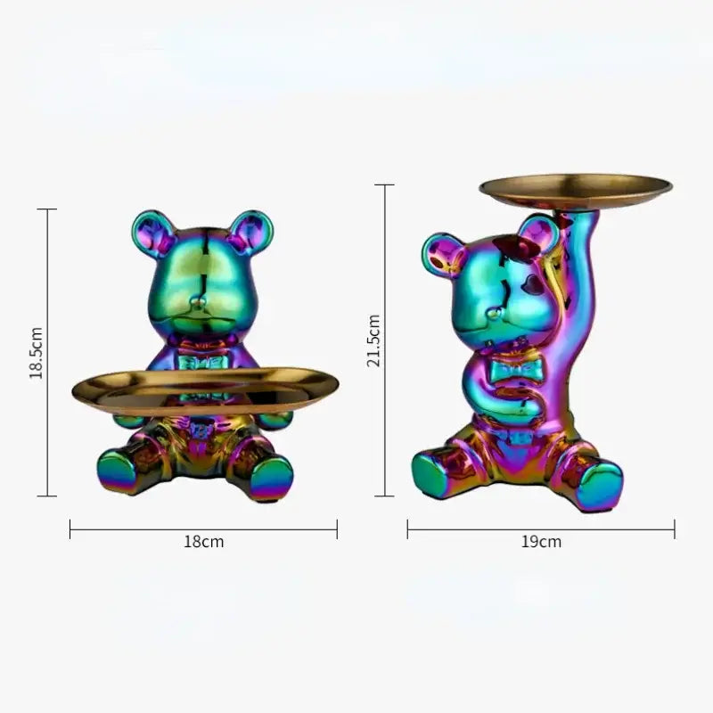 Modern gold ceramic electroplating bear trays feature iridescent electroplating bears in seated and standing poses for living room decor
