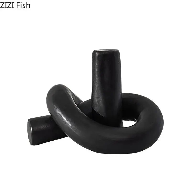 Modern gold decorbites ceramic knot sculpture in black ceramic for living room abstract decor display