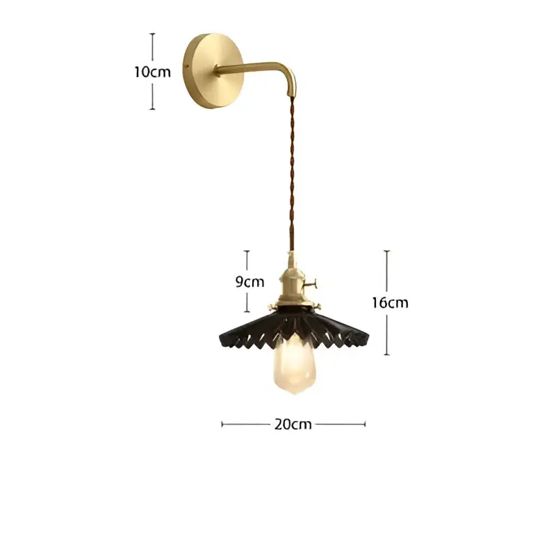 Modern gold ceramic wall lamp with brass finish, ribbed scalloped glass shade, and exposed edison bulb for bedroom decorbites ceramic wall lamp