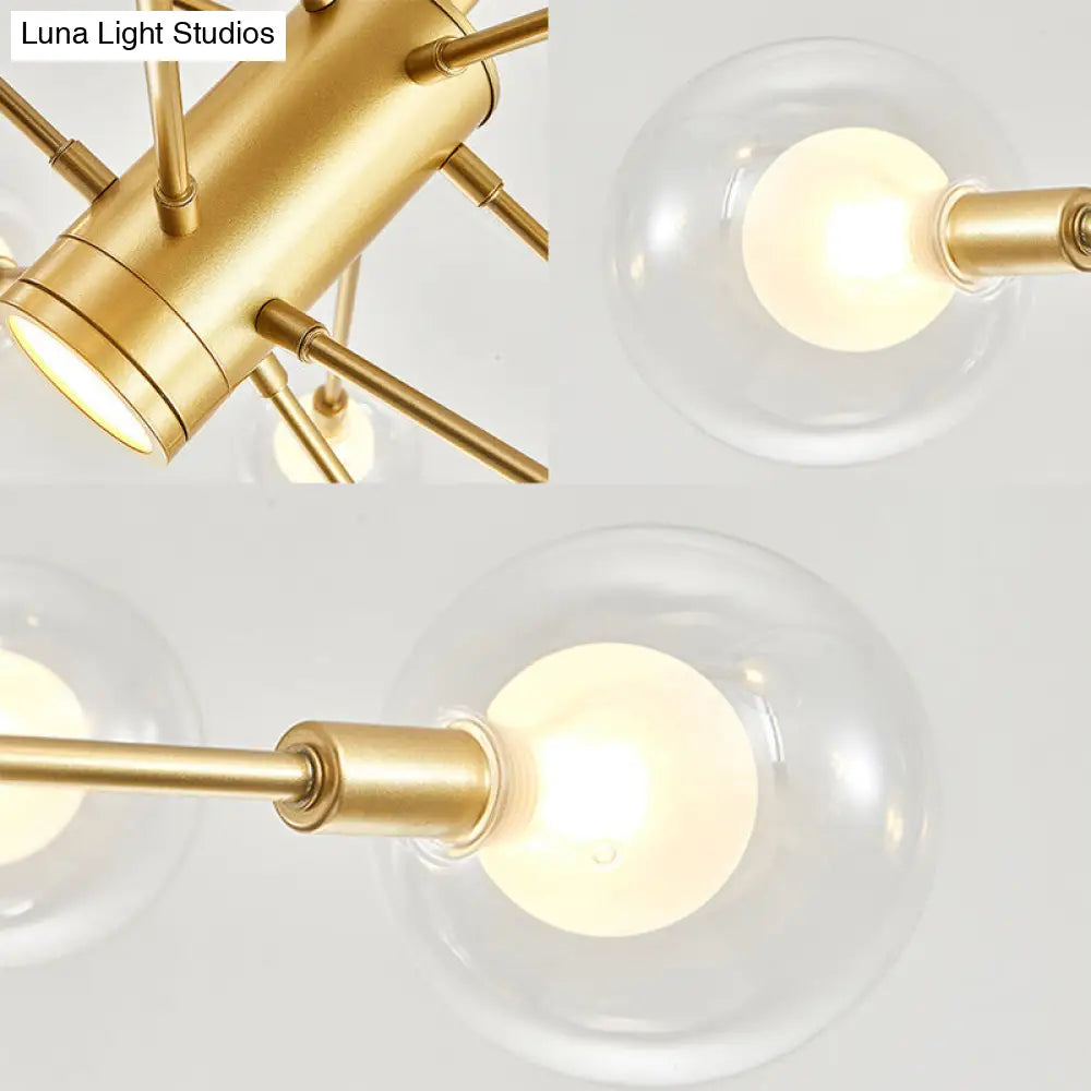 Lámpara de techo moderna dorada con pantallas de cristal transparente - 6/8 luces, ideal para el salón.