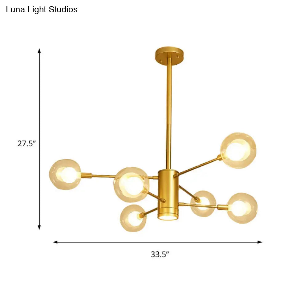 Lámpara de techo moderna dorada con pantallas de cristal transparente - 6/8 luces, ideal para el salón.
