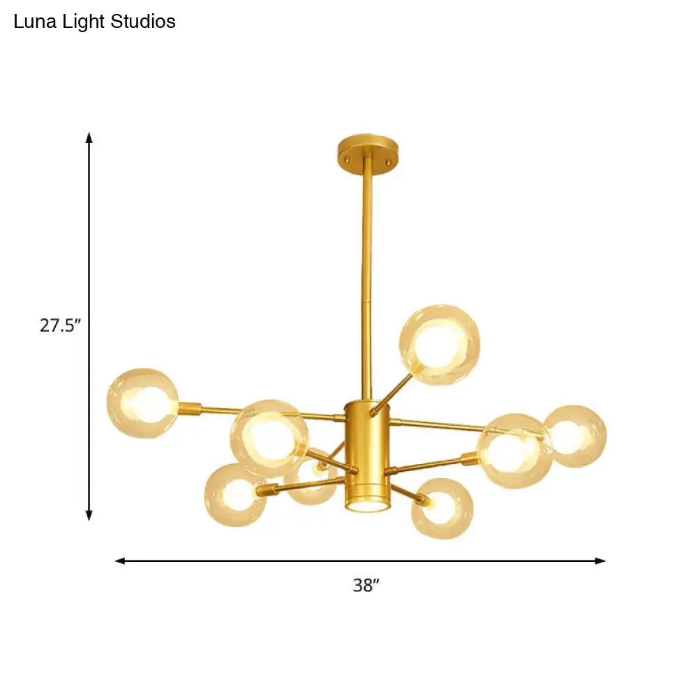 Lámpara de techo moderna dorada con pantallas de cristal transparente - 6/8 luces, ideal para el salón.