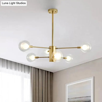 Lámpara de techo moderna dorada con pantallas de cristal transparente - 6/8 luces, ideal para el salón.