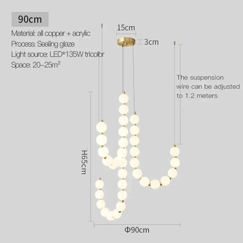 Modern chandelier light fixture featuring a 90cm copper modern chandelier with frosted glass spheres for living room