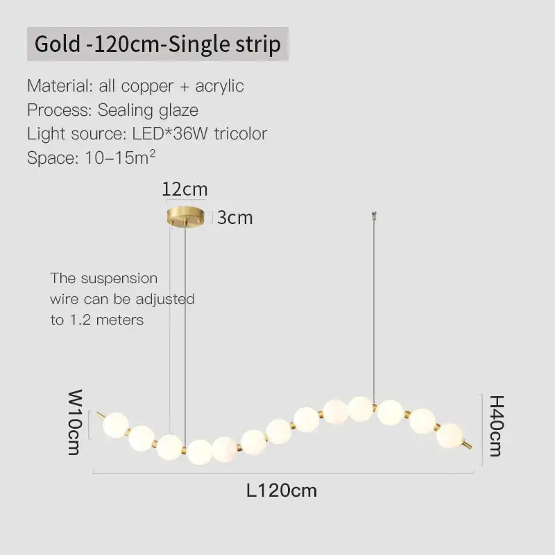Modern gold copper chandelier light fixture with 12 frosted acrylic spheres for living room lighting
