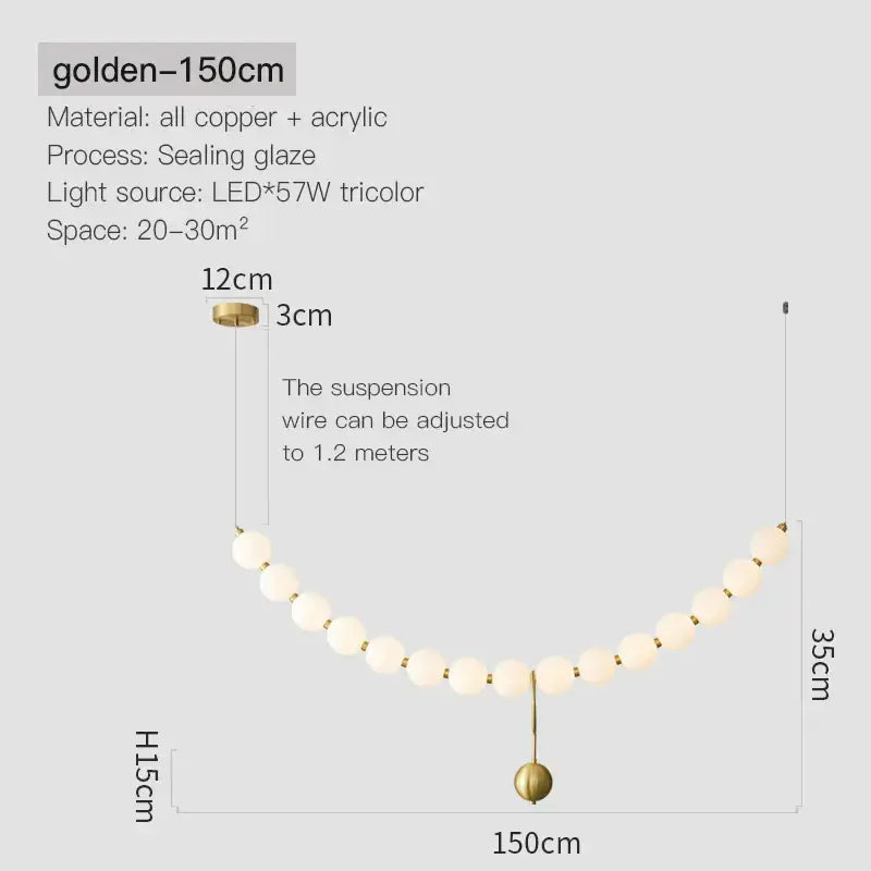 Golden 150cm pendant light with spherical acrylic beads and copper accents modern chandelier light fixture