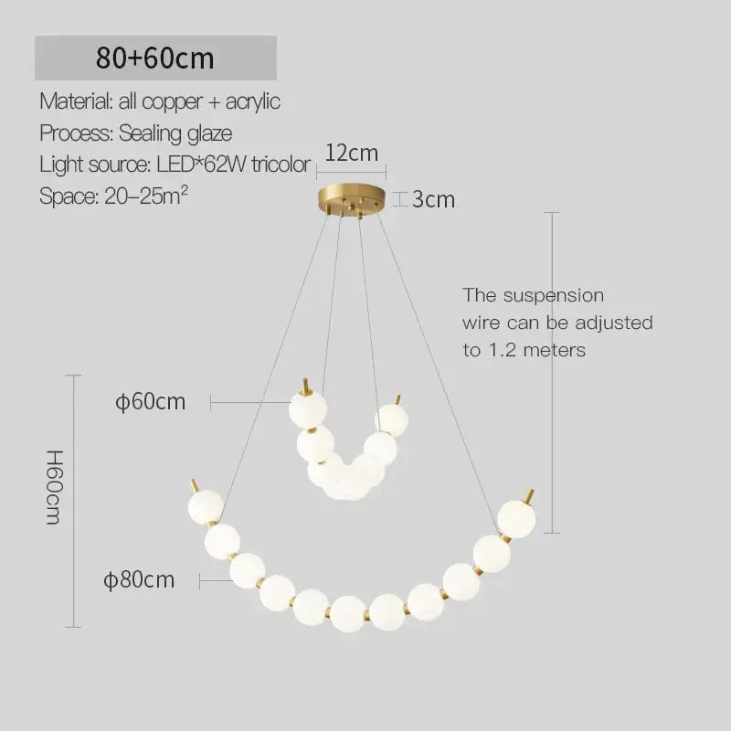 Modern u-shaped copper modern chandelier light with brass finish and twelve frosted globe bulbs for living room use