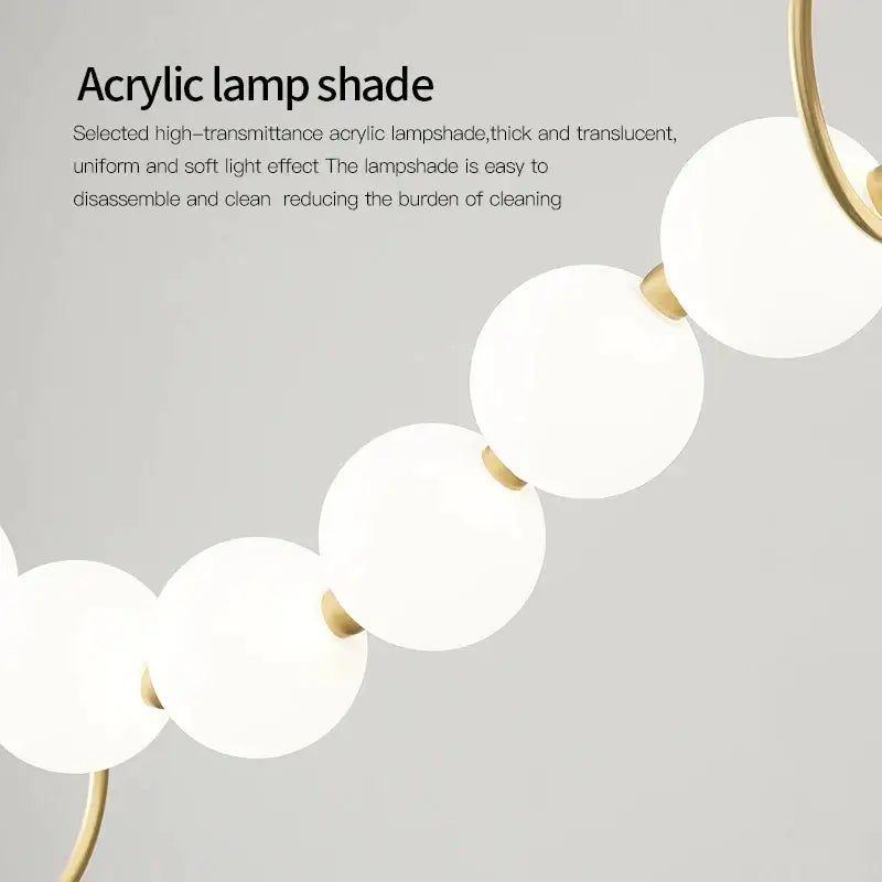 Modern chandelier light fixture featuring a white thick translucent acrylic lampshade with a smooth surface