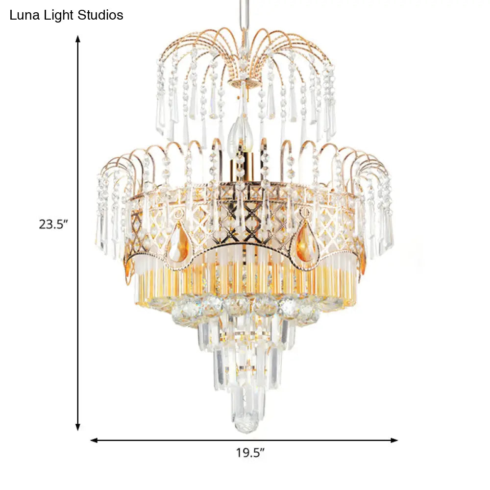 Modern Gold Chandelier Light with Layered Crystal Shade - 3/7 Lights - 18"/19.5" Wide - Dining Room Ceiling Lamp