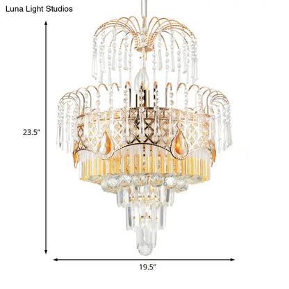 Modern Gold Chandelier Light with Layered Crystal Shade - 3/7 Lights - 18"/19.5" Wide - Dining Room Ceiling Lamp