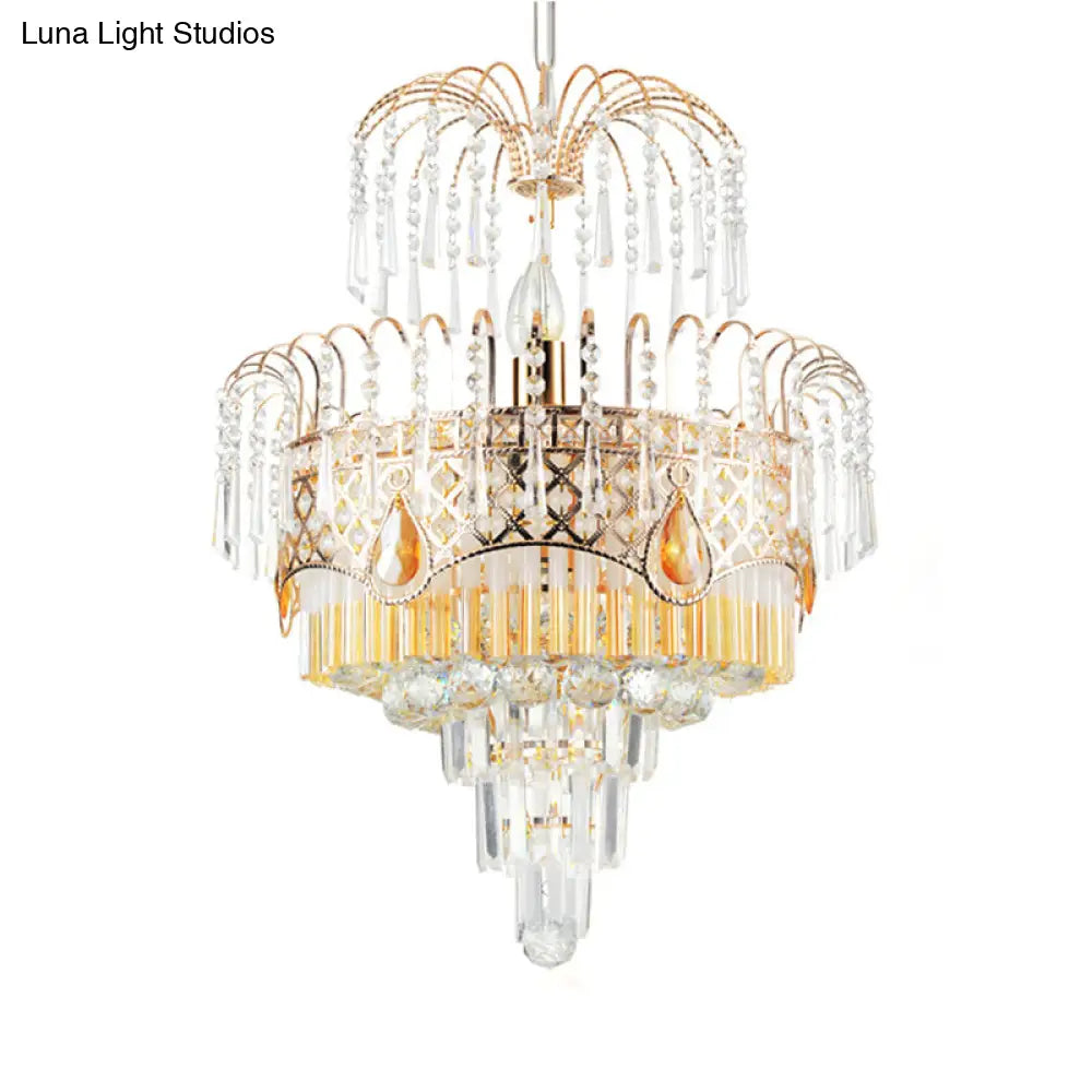 Modern Gold Chandelier Light with Layered Crystal Shade - 3/7 Lights - 18"/19.5" Wide - Dining Room Ceiling Lamp