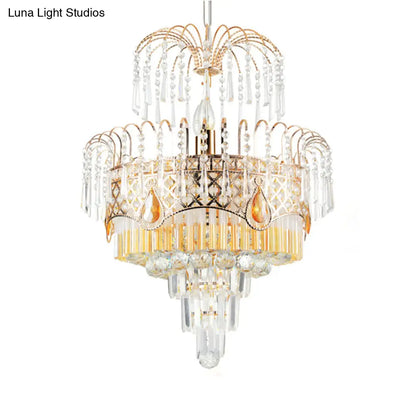 Modern Gold Chandelier Light with Layered Crystal Shade - 3/7 Lights - 18"/19.5" Wide - Dining Room Ceiling Lamp