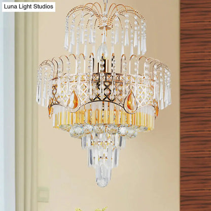 Modern Gold Chandelier Light with Layered Crystal Shade - 3/7 Lights - 18"/19.5" Wide - Dining Room Ceiling Lamp