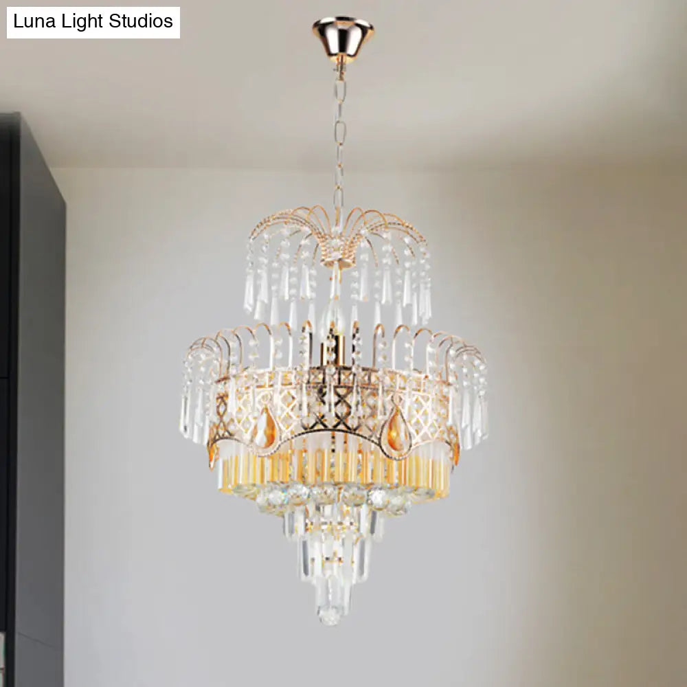 Modern Gold Chandelier Light with Layered Crystal Shade - 3/7 Lights - 18"/19.5" Wide - Dining Room Ceiling Lamp