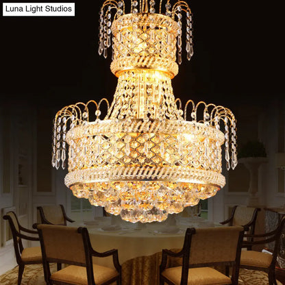 Lámpara de araña moderna dorada con pantalla de cristal en forma de hongo - 5/8 luces - 16"/19.5" de ancho