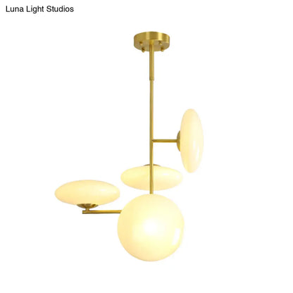 Modern Gold Chandelier with Opal Glass Shades - 4-Head Living Room Ceiling Fixture