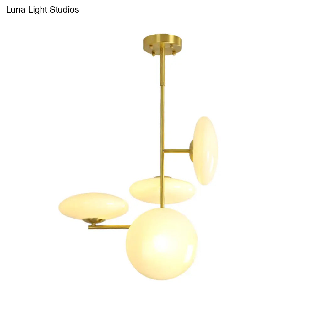 Modern Gold Chandelier with Opal Glass Shades - 4-Head Living Room Ceiling Fixture