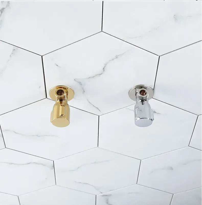 Two bathroom faucet handles in polished gold and chrome finish for decorbites brass triangle valve water control