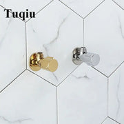 Two sleek modern wall-mounted bathroom faucets in gold and chrome brass triangle valve by decorbites brass triangle