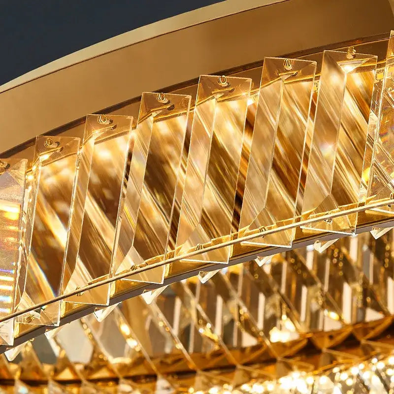 Modern gold and chrome crystal led ceiling lamp with rectangular faceted glass prisms for luxury living room decorbites crystal led