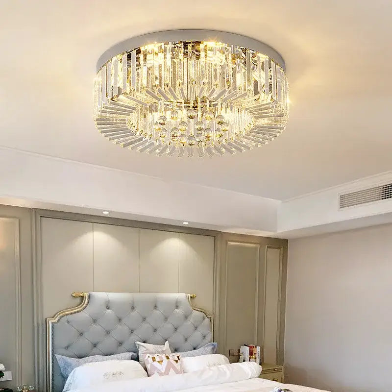 Modern gold and chrome crystal led ceiling lights featuring clear crystal prisms for elegant living room decorbites crystal led chandelier