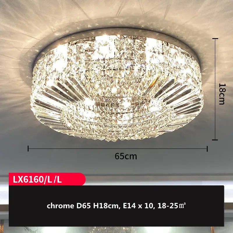Modern gold and chrome crystal led ceiling lights featuring a chrome finished circular crystal led ceiling chandelier