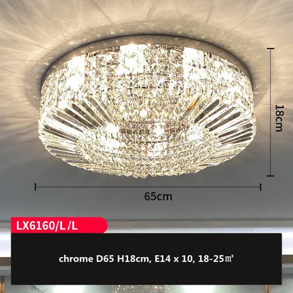 Modern gold and chrome crystal led ceiling lights featuring a chrome finished circular crystal led ceiling chandelier