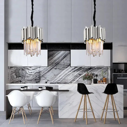 Modern gold and chrome crystal pendant chandelier with black braided cords for dining room decorbites crystal pendant