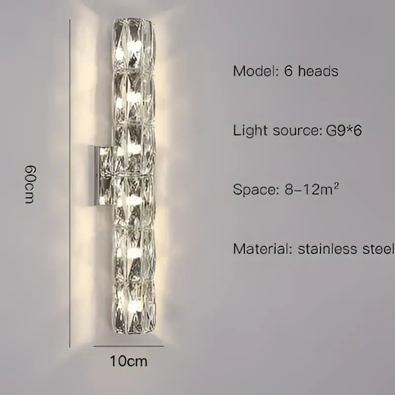 Modern gold and chrome crystal wall lamp with six g9 lights crafted from stainless steel for bedroom decorbites crystal wall lamp