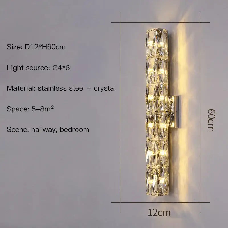 Modern gold and chrome crystal wall lamp with stacked cylindrical design and stainless steel accents for bedroom decorbites crystal wall lamp