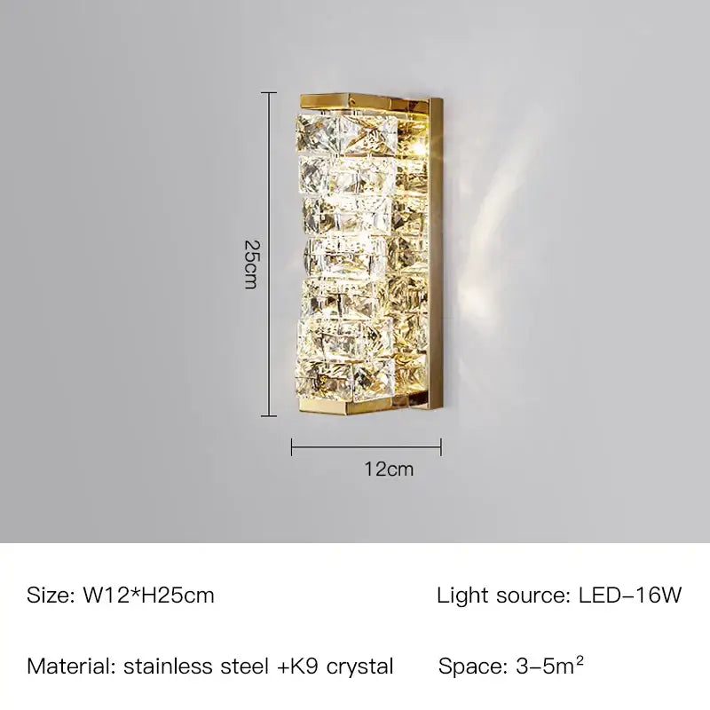 Modern gold and chrome crystal wall lamp with vertical clear k9 crystals in stainless steel for elegant decorbites crystal wall decor