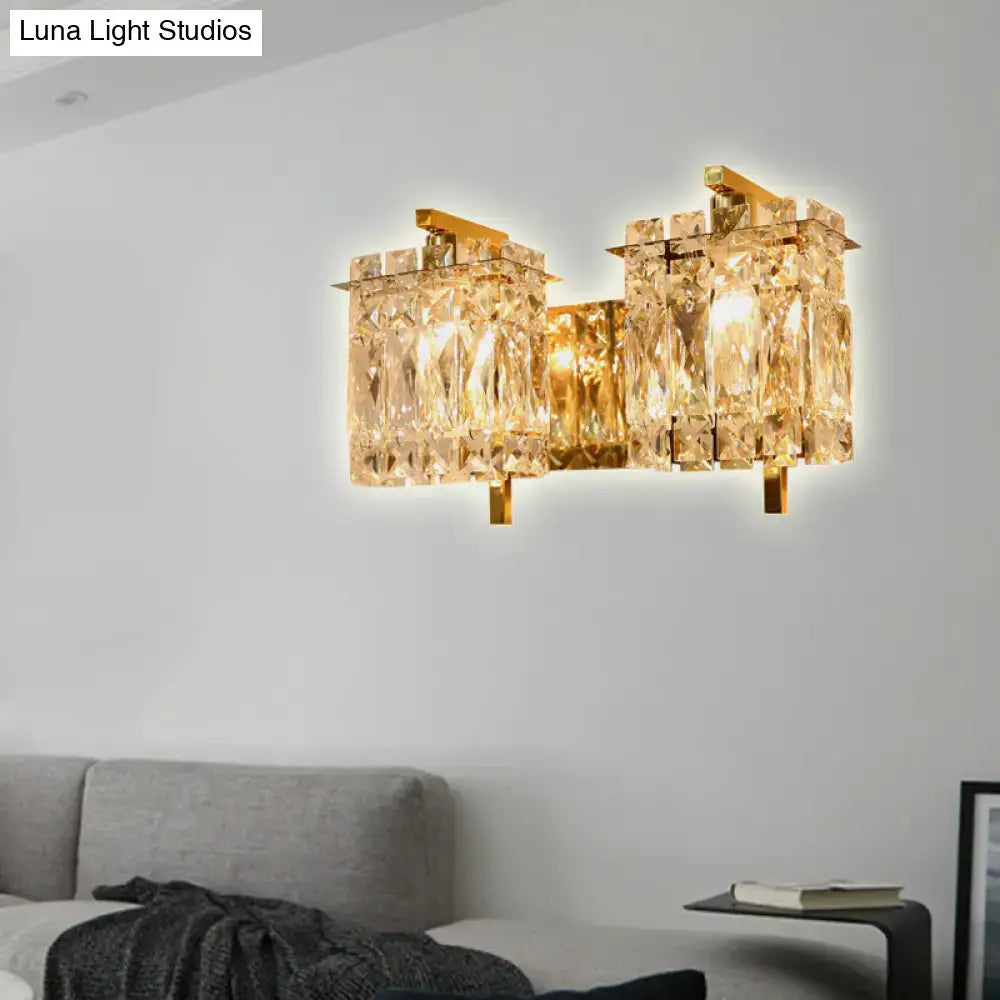 Modern gold and chrome wall light featuring faceted crystal elements and compatible with e12 e14 bulb base fixture width