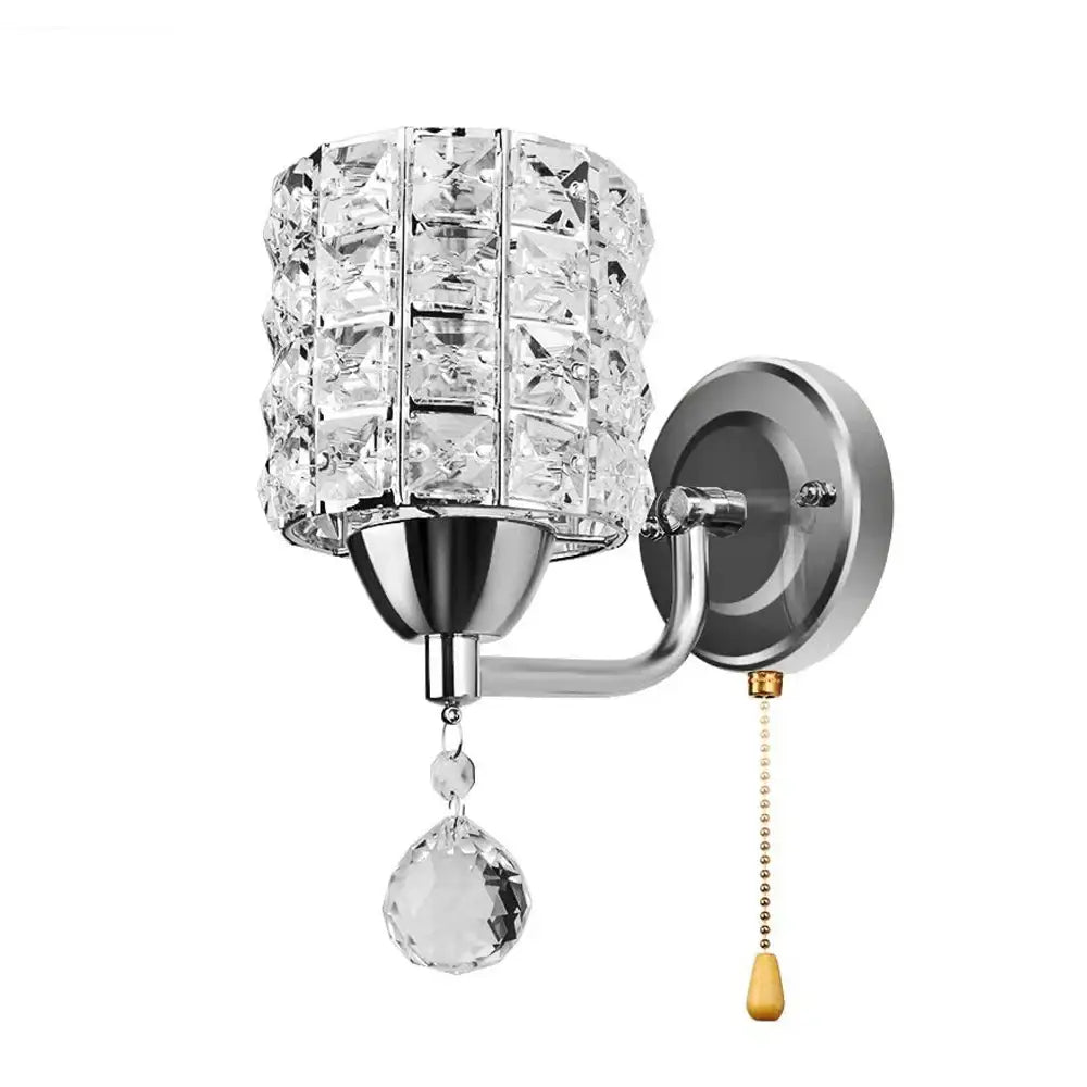 Modern gold and chrome crystal wall sconce with teardrop pendant and gold pull chain for elegant decorbites crystal wall decor
