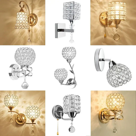Modern gold and chrome crystal wall sconce with intricate design and dangling teardrops for bedroom decorbites crystal wall decor