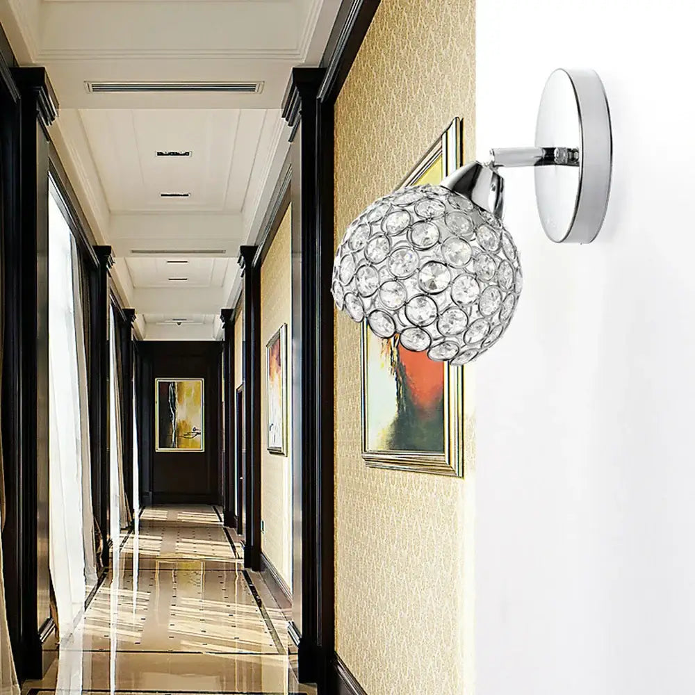 Modern gold and chrome crystal wall sconce with a spherical globe design for bedroom decorbites crystal wall lighting