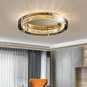 Modern gold and chrome decorbites elegant crystal led ceiling light with two faceted crystal rings for warm ambient decor