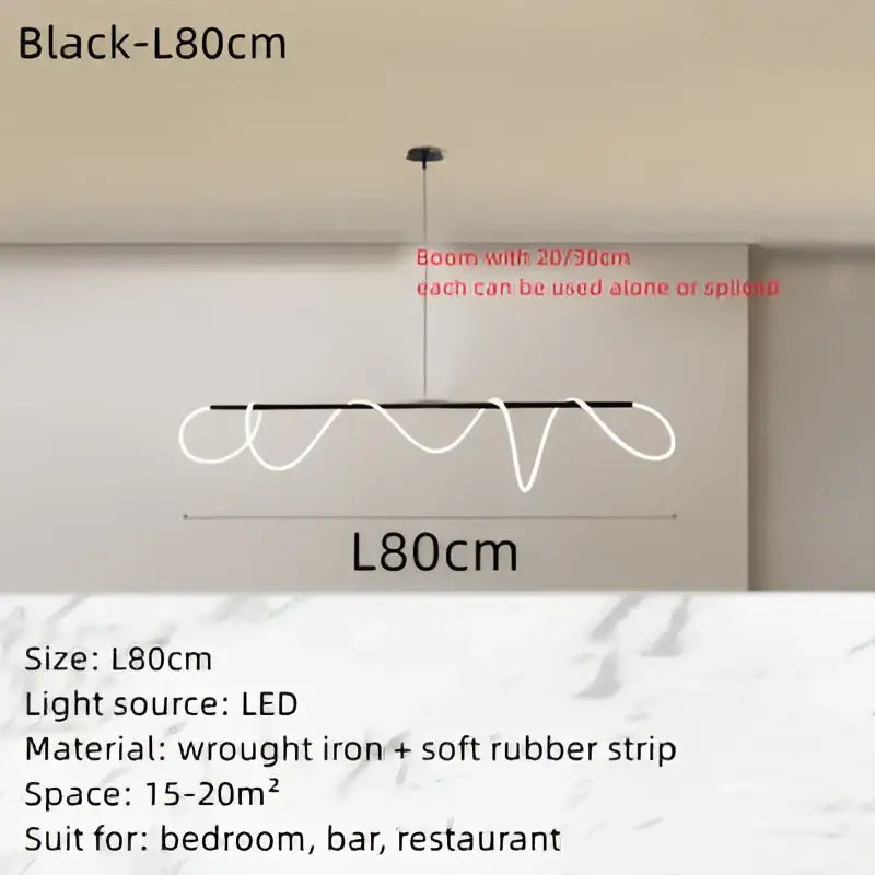 Black led chandelier with wavy wrought iron and soft rubber strip in modern decorbites circle note linear bedroom pendant lamp